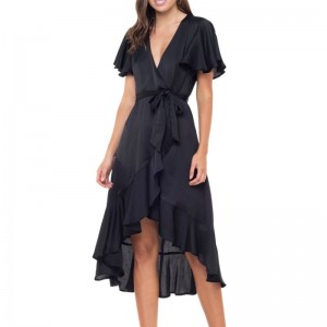 Femei rochie lungă cu volan dublu negru