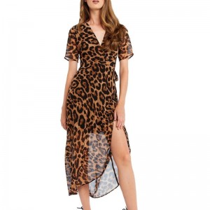 Vanzare calda dama moda leopard imprimeu rochie lunga